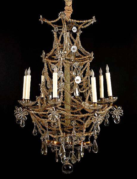 Appraisal: A Louis XVI style bronze and glass eight light chandelier