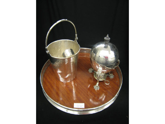 Appraisal: Pcs Silverplate ice bucket egg warmer gallery tray