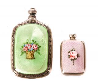 Appraisal: Two Diminutive Sterling Guilloche Perfume Vials French circa s Two