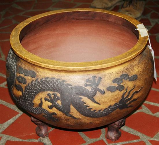 Appraisal: Chinese terracotta jardiniere dragon motif on short legs H Dia