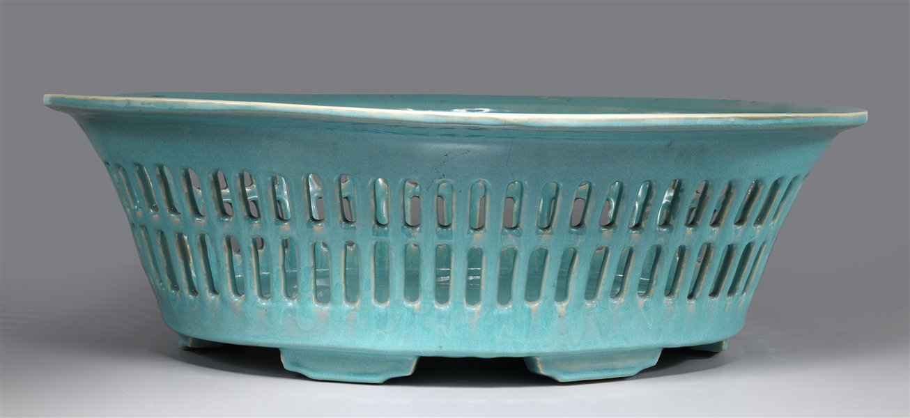 Appraisal: Chinese glazed porcelain basin with vertical openwork designs as-is condition