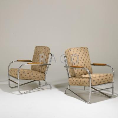 Appraisal: ART DECO Pair of lounge chairs USA ca Chromed and