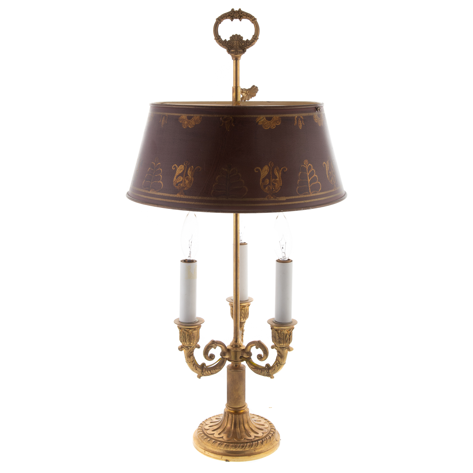 Appraisal: FRENCH STYLE BRONZE BOUILLOTTE LAMP Louis XVI style three-light base