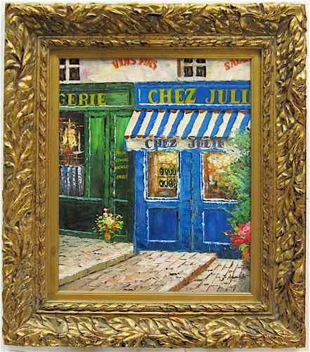 Appraisal: J BURNETT OIL ON CANVAS American th century French storefront