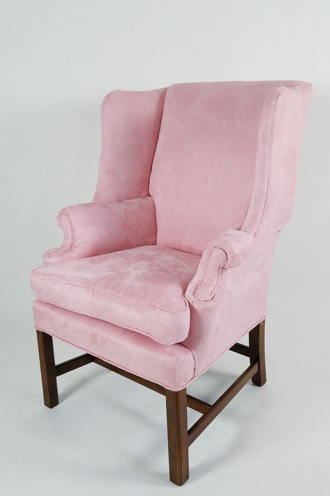 Appraisal: Chippendale Style Pink Suede Lady's Wing Chair Chippendale Style Pink