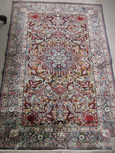 Appraisal: ORIENTAL SILK-LIKE AREA RUG floral and floral medallion design on