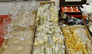 Appraisal: Six box lots with gold flatware set horn napkin rings