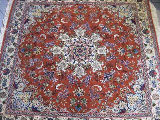 Appraisal: Tabriz Persian Handmade Rug floral on salmon field ' square