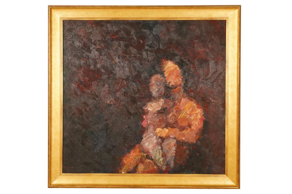 Appraisal: STEVAN KISSEL MID TH CENTURY MOTHER CHILDunsigned oil on canvas