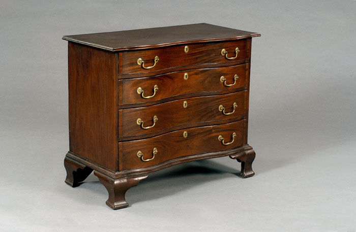 Appraisal: MASSACHUSETTS CHIPPENDALE MAHOGANY OXBOW CHEST OF DRAWERS OF SMALL PROPORTIONS