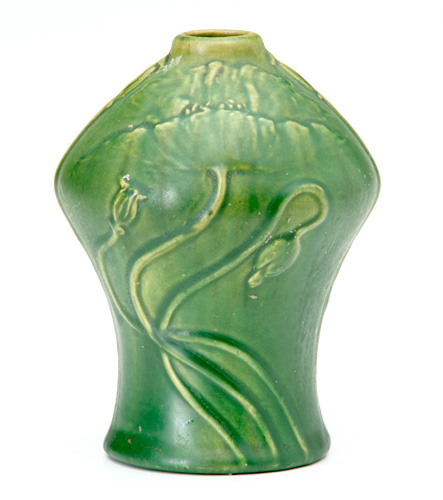 Appraisal: DENVER DENAURA Art Nouveau vase embossed with fleshy poppies under