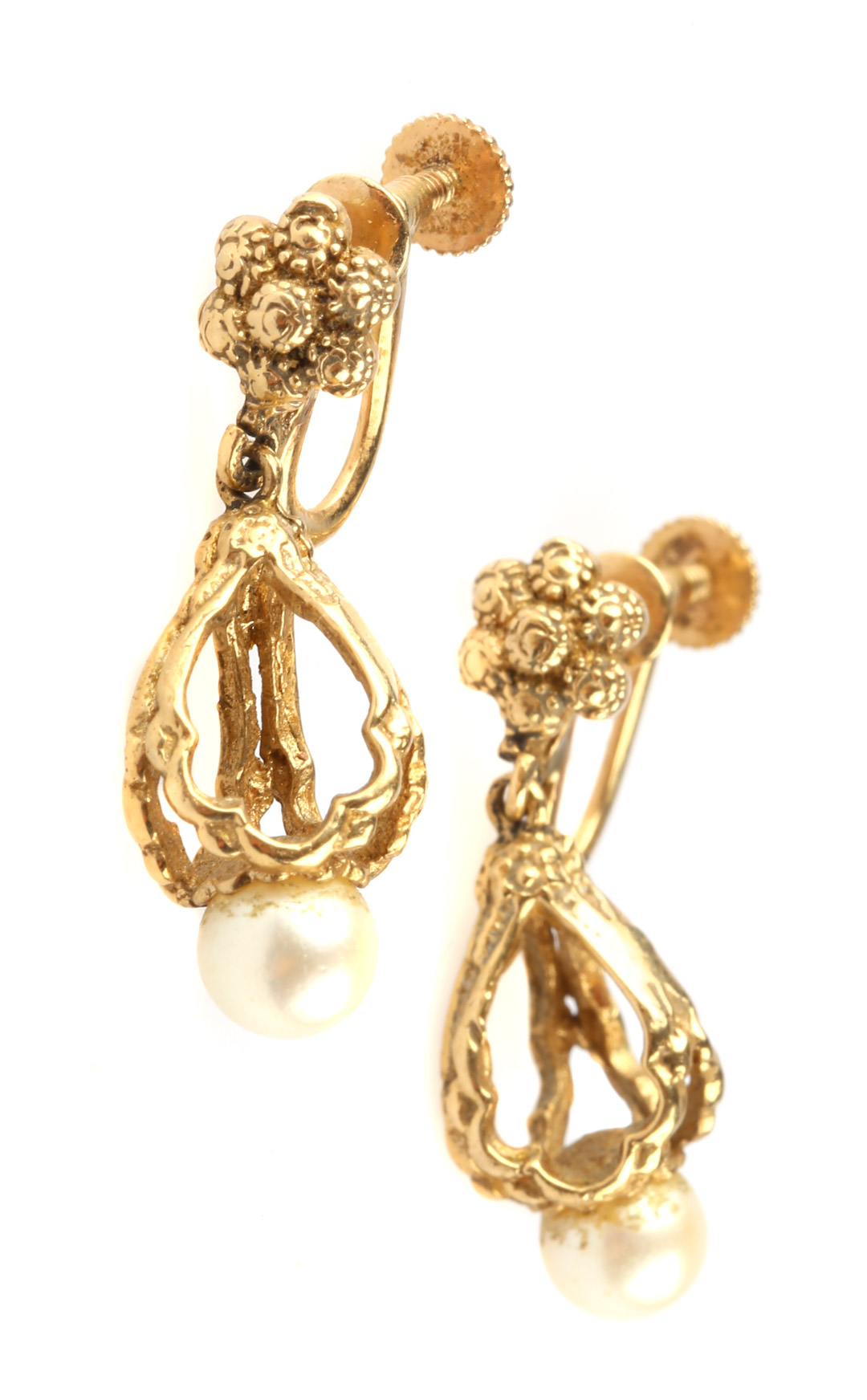 Appraisal: A Pair of Victorian Pearl Earrings K drop earrings in