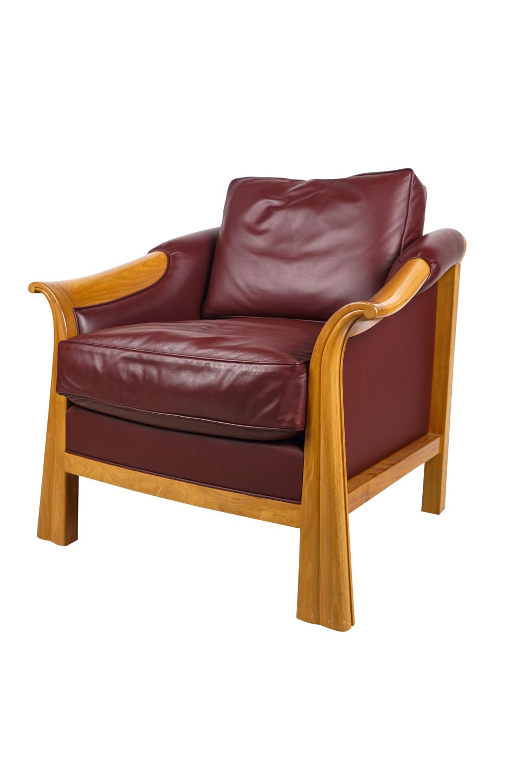 Appraisal: NICHOLAS MONGIARDO LEATHER CLUB CHAIRcontemporary with loose back condition Condition