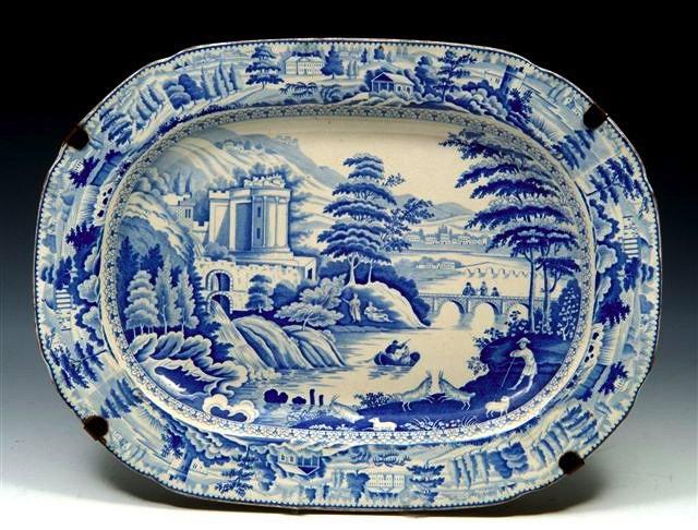 Appraisal: A J R RILEY BLUE AND WHITE MEAT DISH decorated