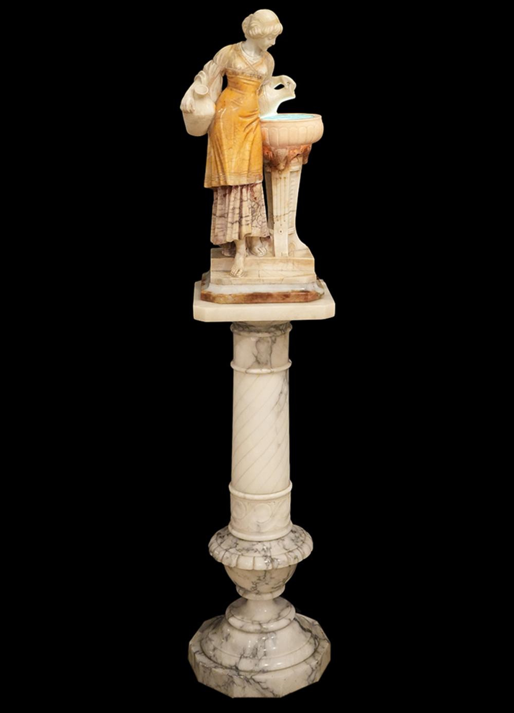 Appraisal: ALABASTER FIGURE 'REBECCA AT THE WELL'Multi-colored alabaster maiden figure with