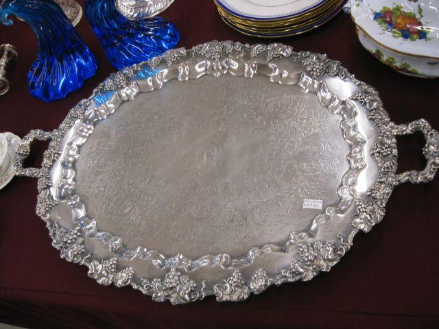 Appraisal: Fine Silverplate Serving Tray grape vine decor handled footed fancy