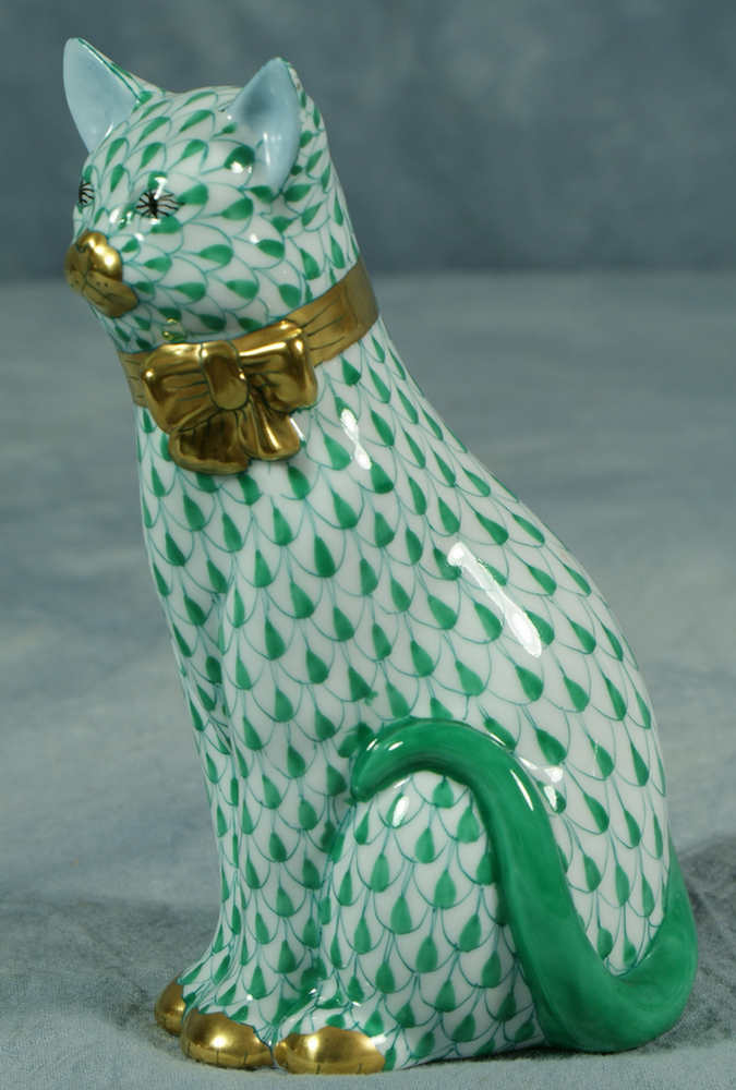 Appraisal: Herend fishnet figurine green cat tall no damage Estimate -