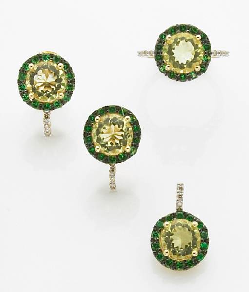 Appraisal: Suite of Lemon Quartz Tsavorite Garnet and Diamond Jewelry Consisting