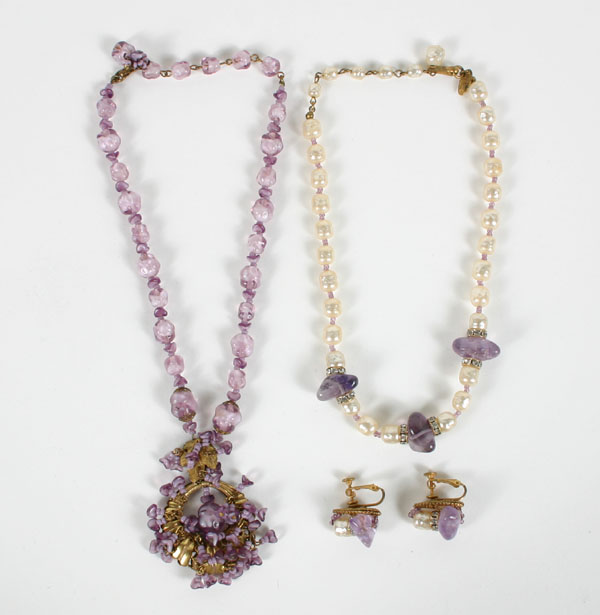 Appraisal: Miriam Haskell three pc including necklace earring set with amethyst