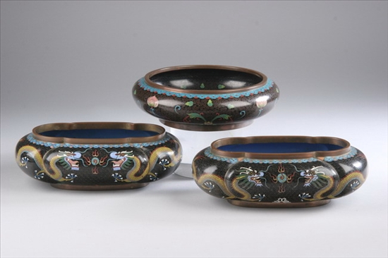 Appraisal: PAIR CHINESE CLOISONN ENAMEL JARDINI RES Together with shallow bowl