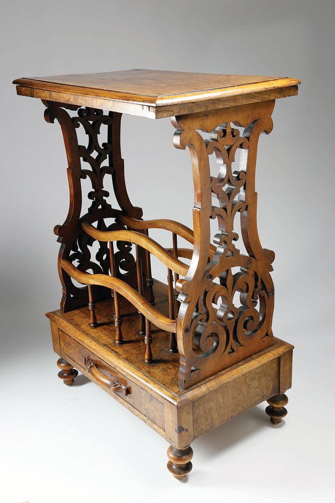 Appraisal: English Regency Burlwood Canterbury with Tiered Stand circa English Regency