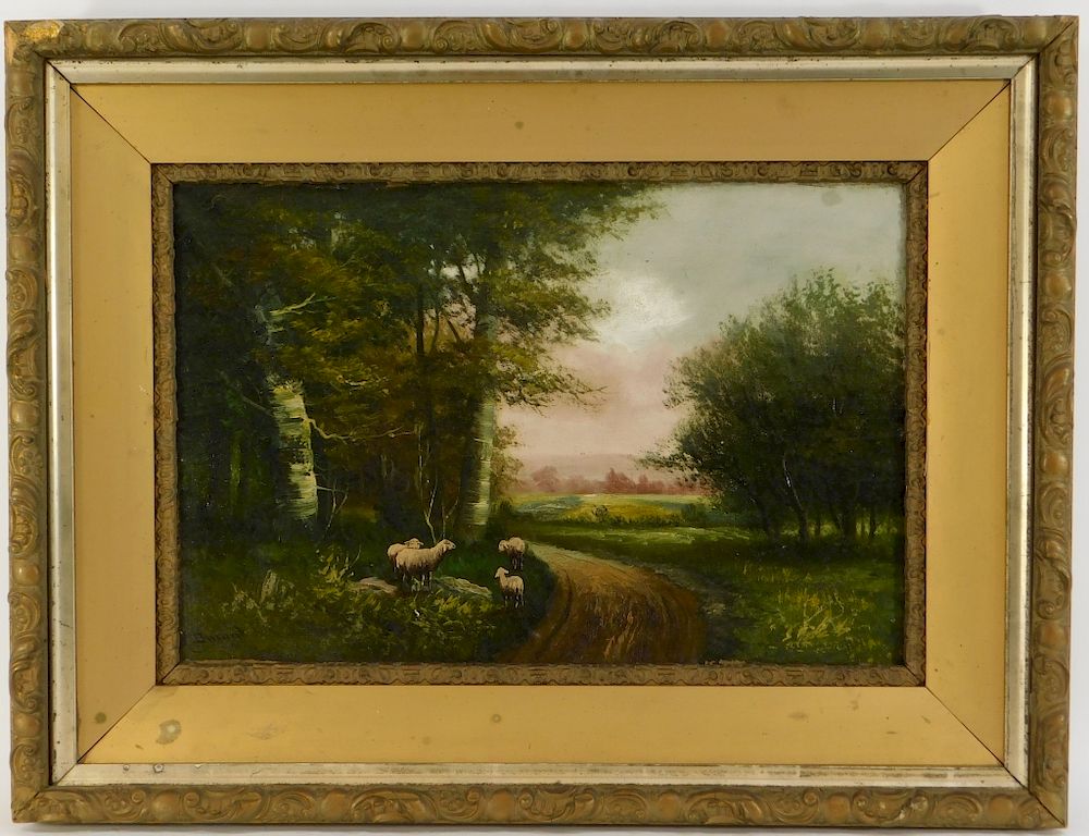 Appraisal: C Jacques Durant O C Sheep Landscape Painting Jacques Durant