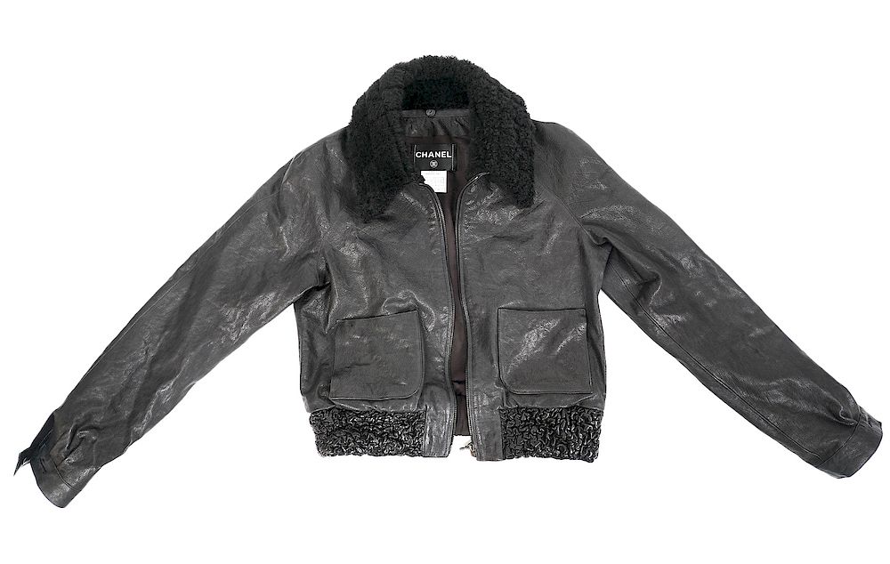 Appraisal: Iconic Chanel Leather Jacket w Quilted Fur Collar Chanel black