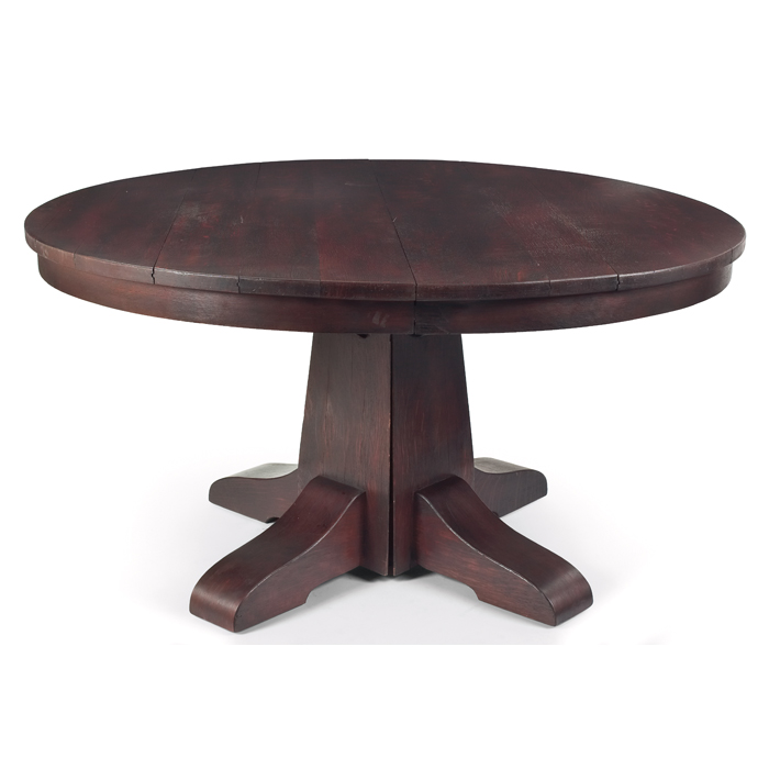 Appraisal: Gustav Stickley dining table circular top on a split pedestal