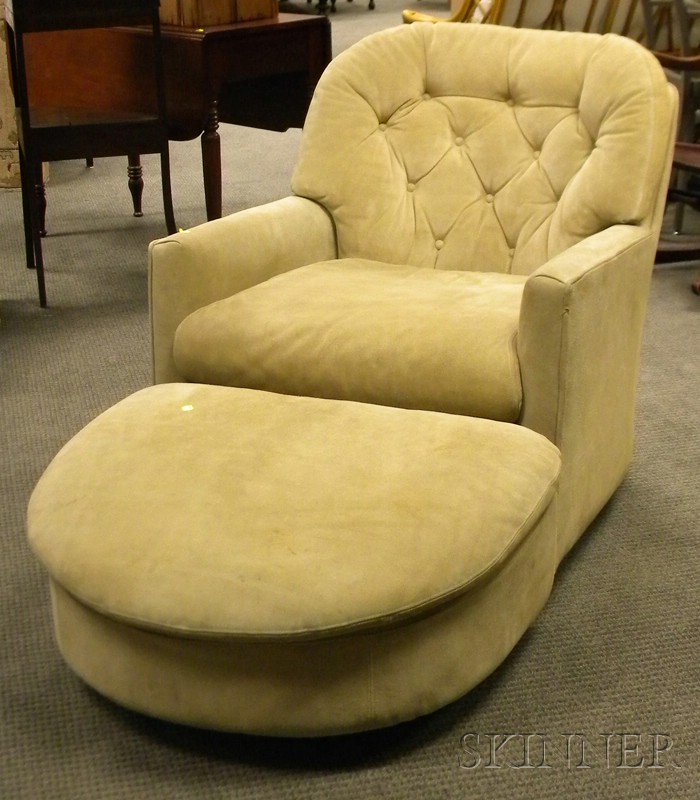 Appraisal: Contemporary Light Green Suede Upholstered Swivel Club Chair and Ottoman