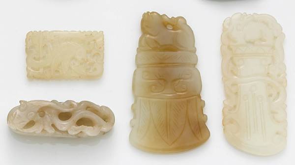 Appraisal: A group of four jade carvings Including two thinly sectioned