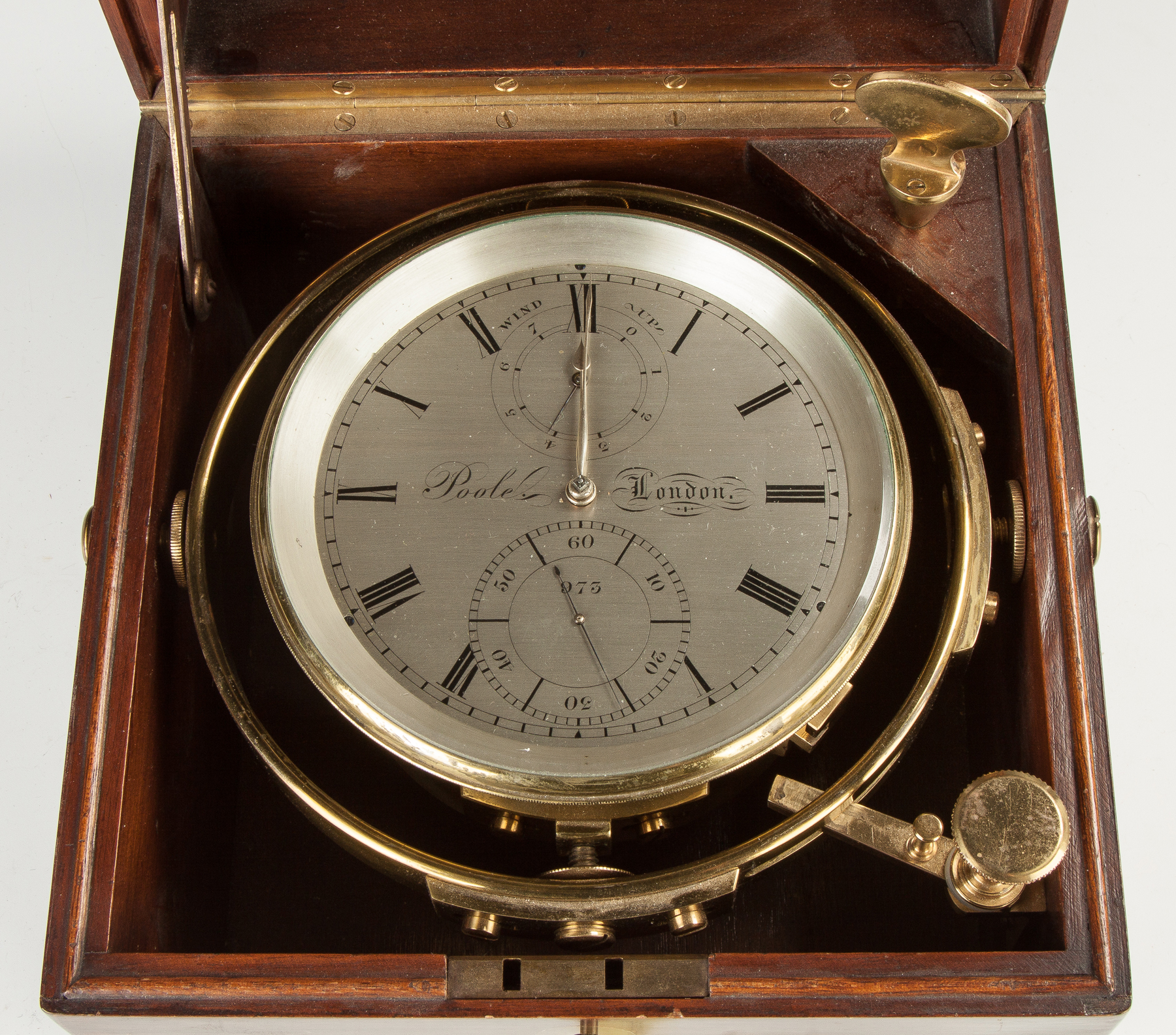 Appraisal: J Poole Ship's Chronometer London No Mahogany and brass bound