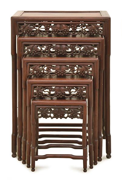 Appraisal: A NEST OF FIVE CHINESE ROSEWOOD TEA TABLES of graduated