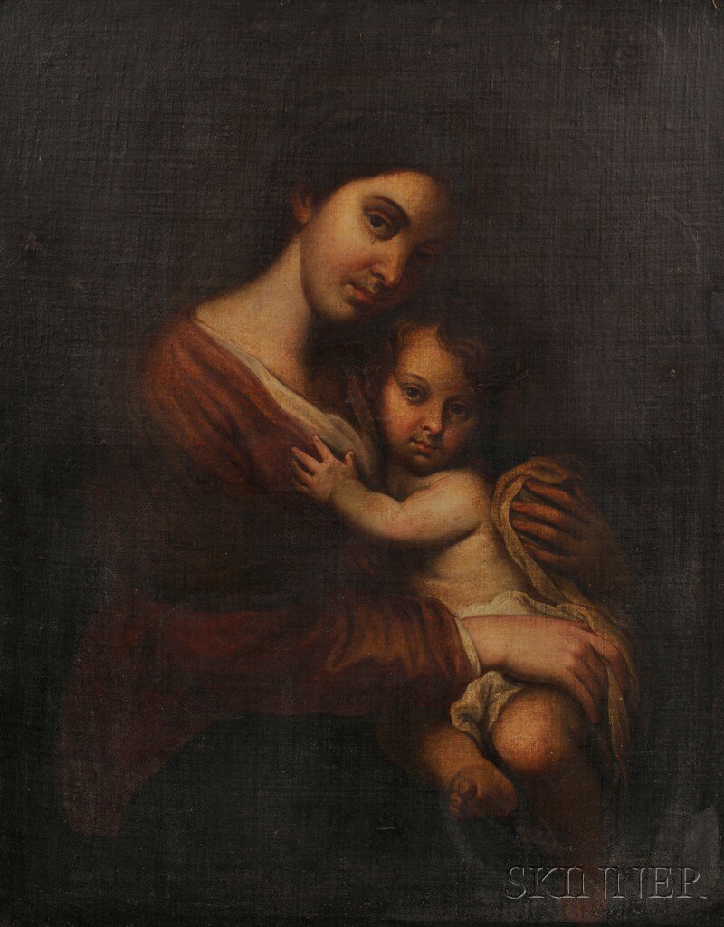 Appraisal: Spanish School th Century Madonna and Child Unsigned Oil on