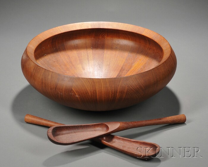 Appraisal: Dansk Teak Salad Bowl and Two Serving Utensils Laminated and