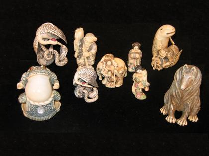 Appraisal: Nine Japanese elephant or mammoth ivory models Comprised of single