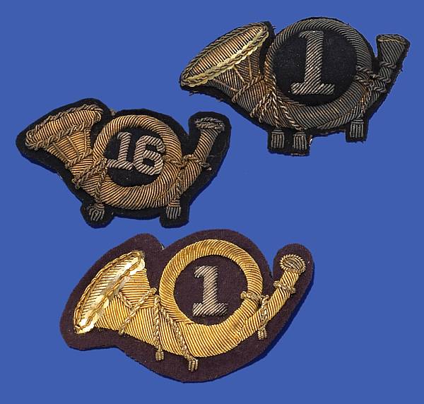 Appraisal: A lot of three Infantry officer's embroidered cap insignia Comprising