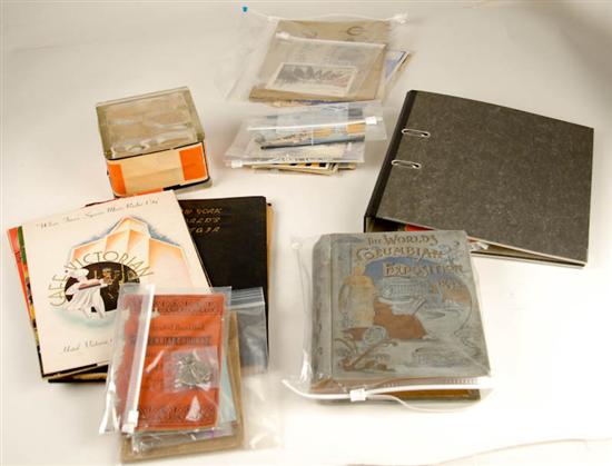 Appraisal: Assorted lot World's Fair items including Glass Bank Ephemera Postcards