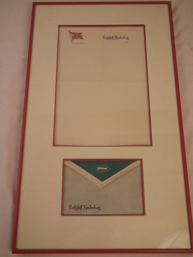 Appraisal: HINDENBURG ZEPPELIN STATIONERY Framed writing paper and envelope with logos