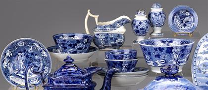 Appraisal: Staffordshire blue transferware tea items stevenson circa Including a waste