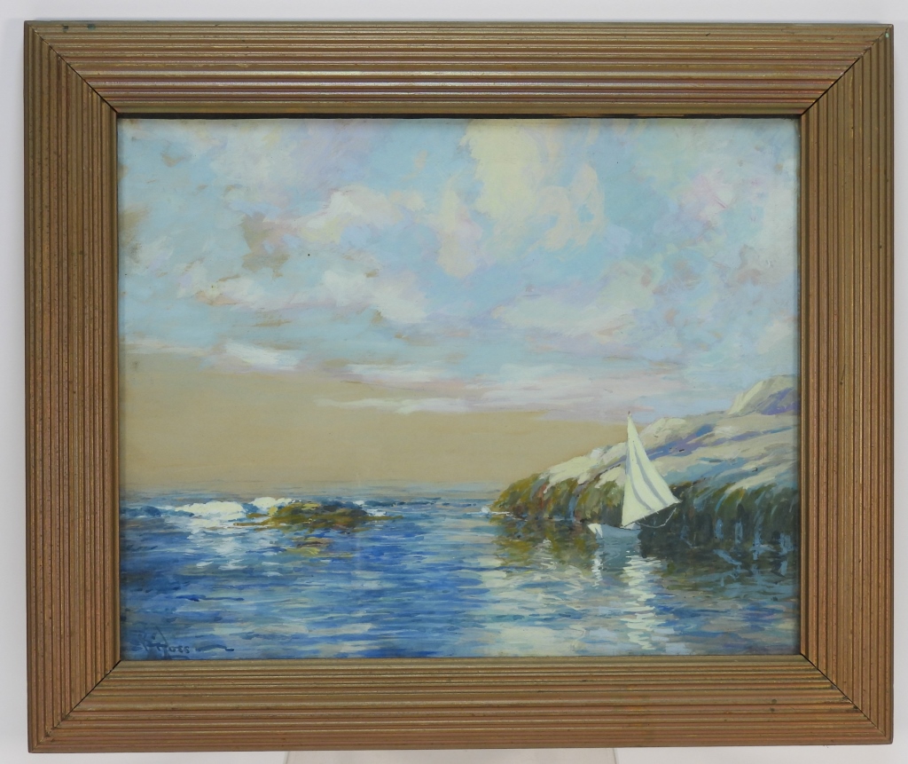 Appraisal: IMPRESSIONIST COASTLINE WC PAINTING United States th CenturyDepicts a sailboat