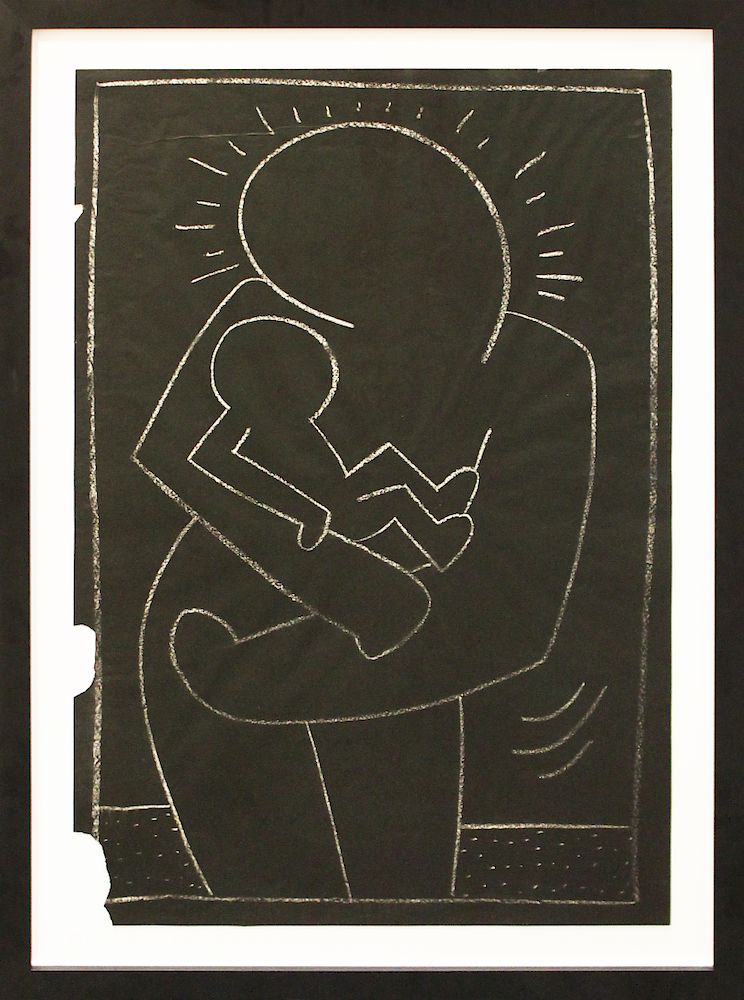 Appraisal: Keith Haring Madonna and Child Chalk on construction paper Image