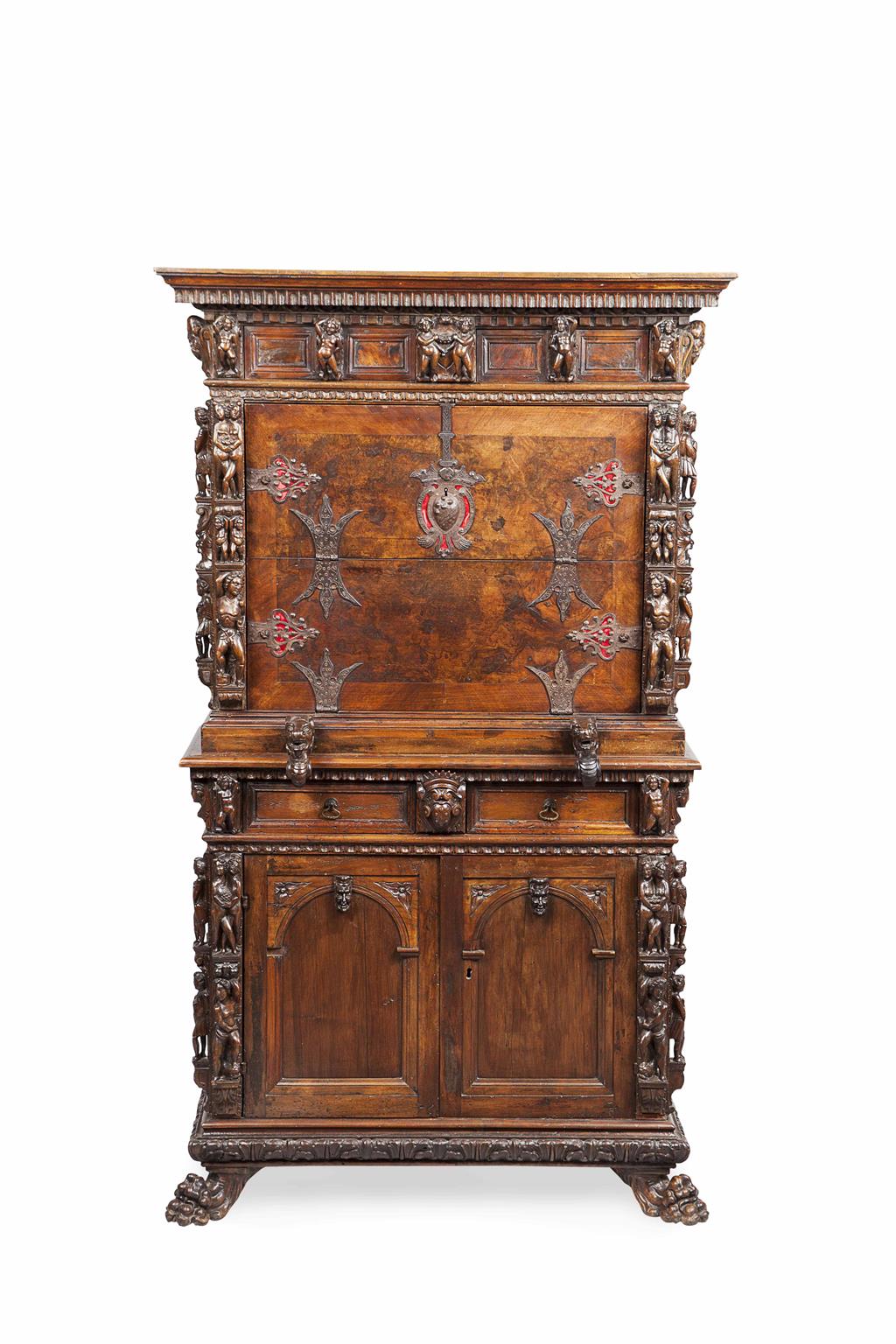 Appraisal: CONTINENTAL WALNUT RENAISSANCE STYLE SECRETAIRE A ABBATANT TH CENTURY the