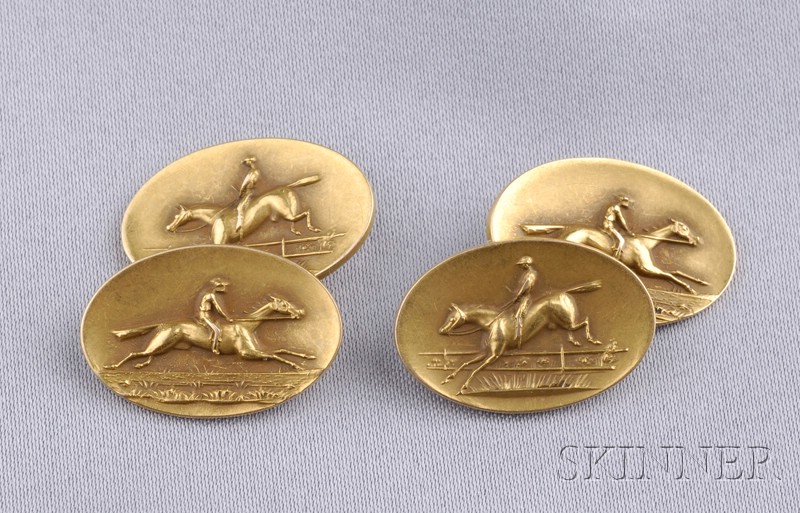 Appraisal: Edwardian kt Gold Equestrian Cuff Links each double link depicting