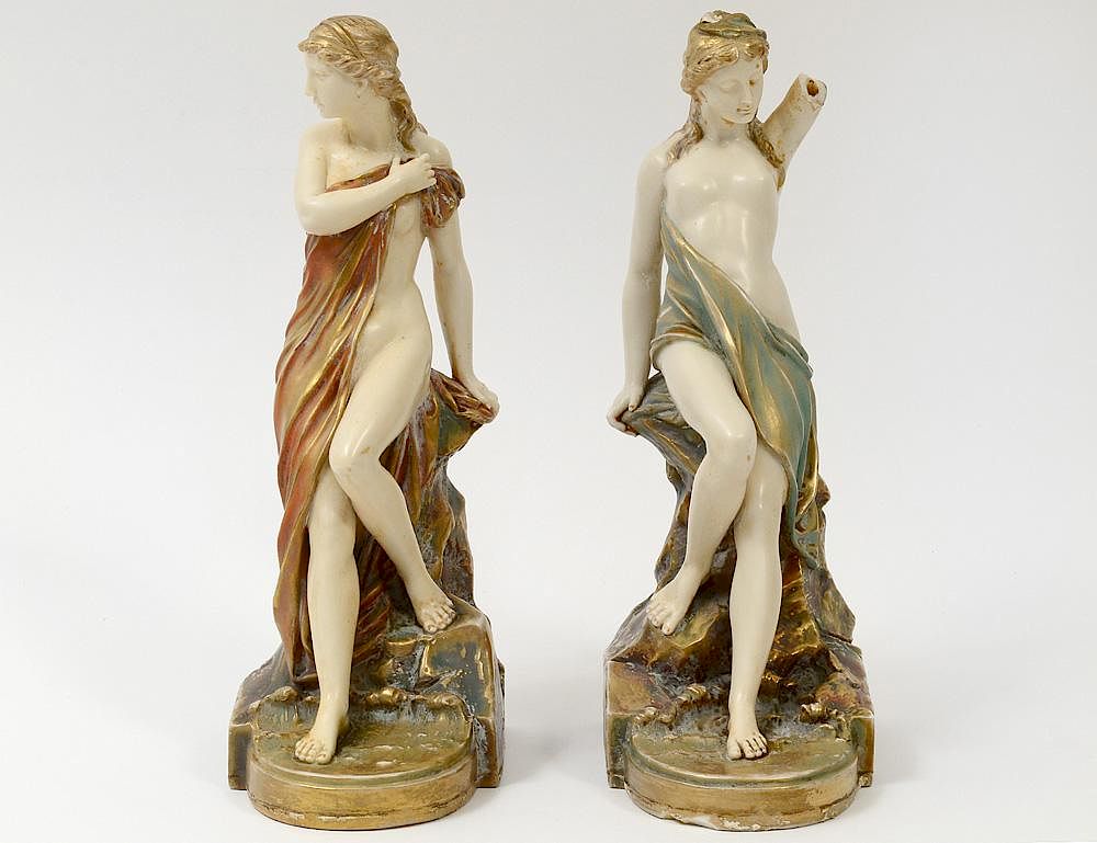 Appraisal: PAIR OF ROYAL WORCESTER PORCELAIN FIGURAL BOOKENDS English Each of