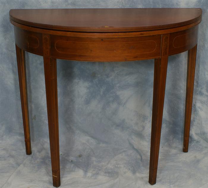 Appraisal: Hepplewhite New England inlaid cherry demilune card table Estimate -