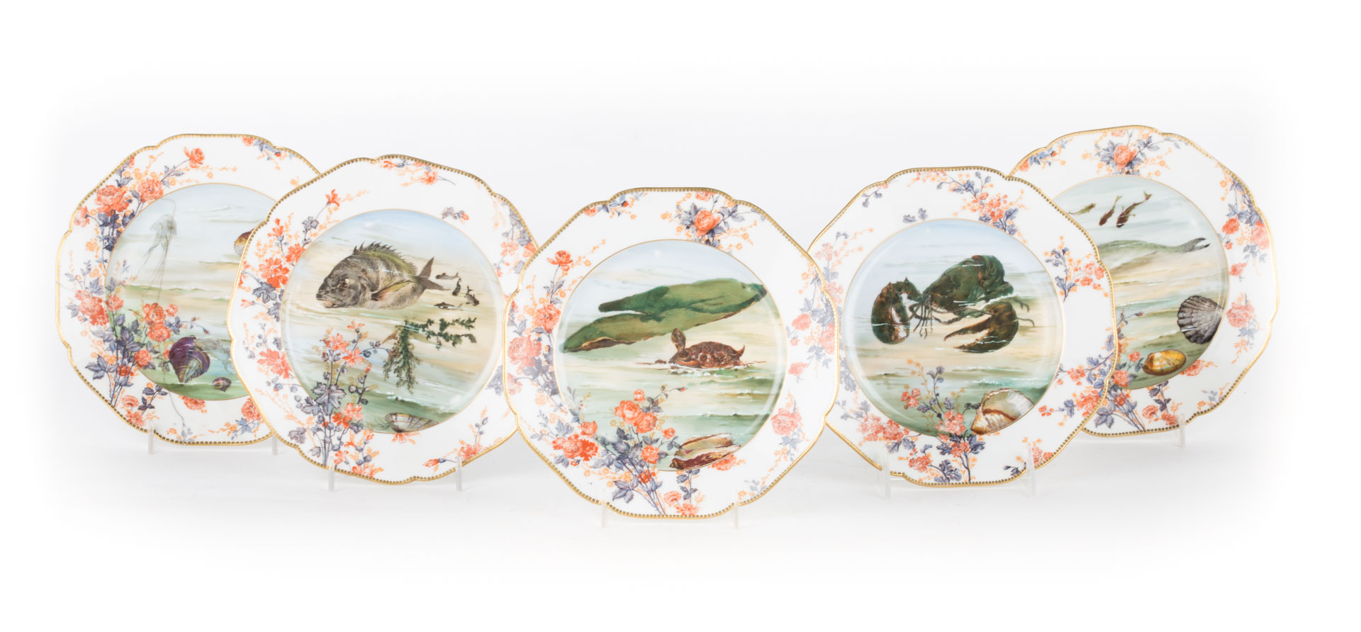 Appraisal: Limoges painted porcelain fish plates late th century plates of