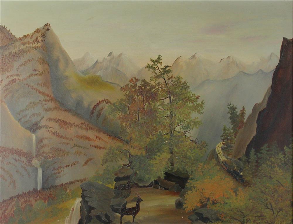 Appraisal: AMERICAN SCHOOL TH TH CENTURY MOUNTAIN LANDSCAPE WITH TRAIN PASSING