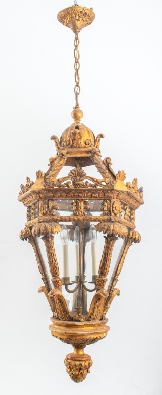 Appraisal: ITALIAN NEOCLASSICAL GILTWOOD LANTERN CHANDELIER Italian Neoclassical large carved gilt