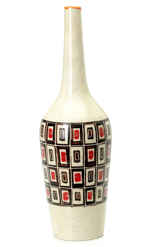 Appraisal: GAMBONE Bottle-shaped vase in crackled glaze decorated with red and