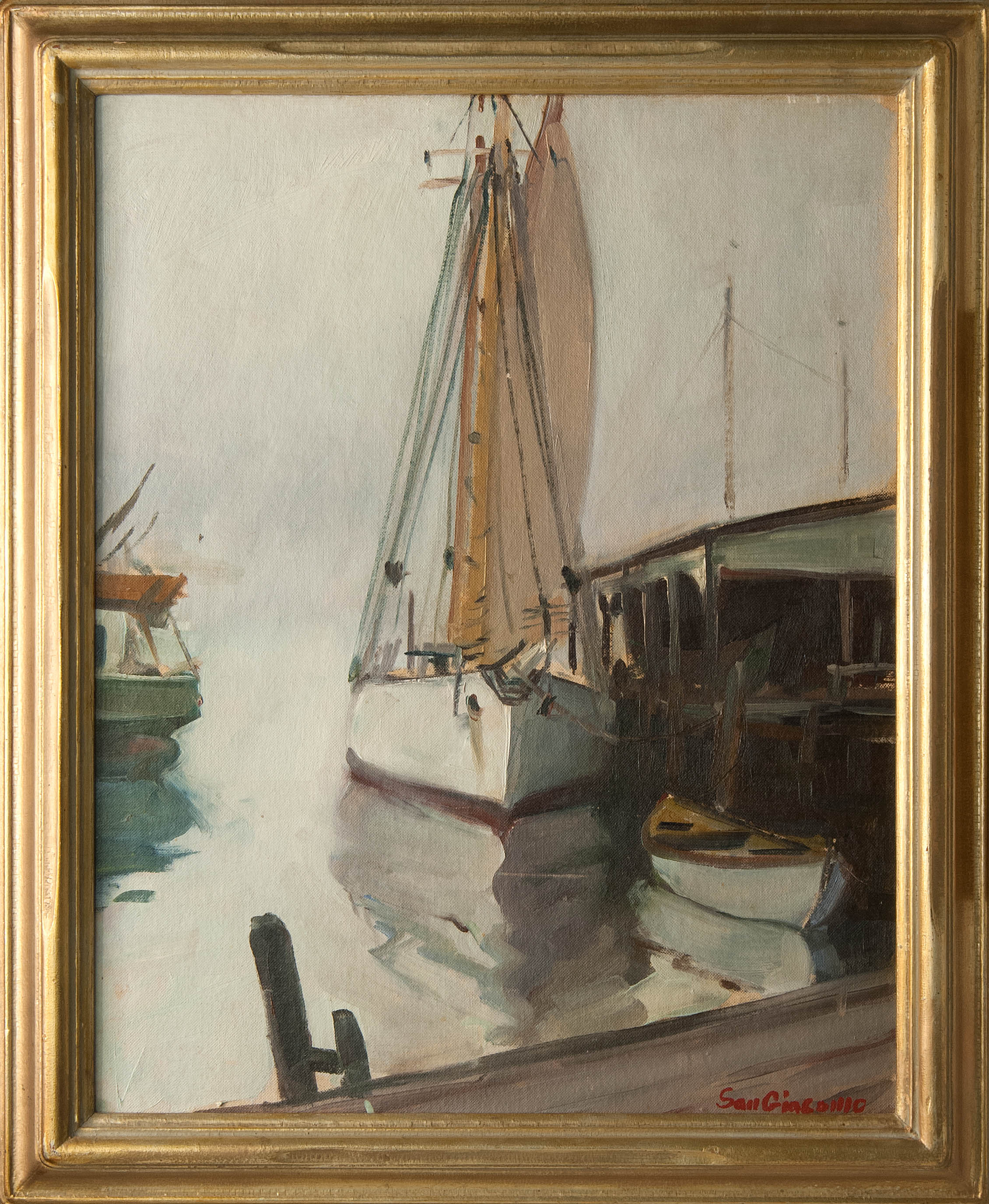 Appraisal: FRAMED PAINTING ELSIO BOLINO SAN GIACOMO American - Schooner in